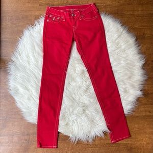 Red True Religion skinny jeans